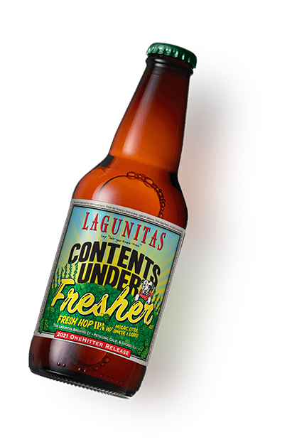 Lagunitas Brewing Company Contents Under Fresher 12oz bottle sideways