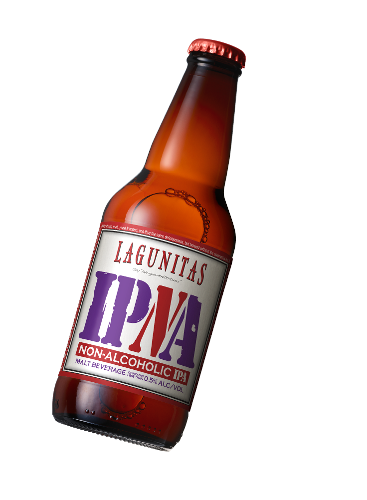 Lagunitas Brewing Company non-alcohol IPNA 12oz bottle sideways